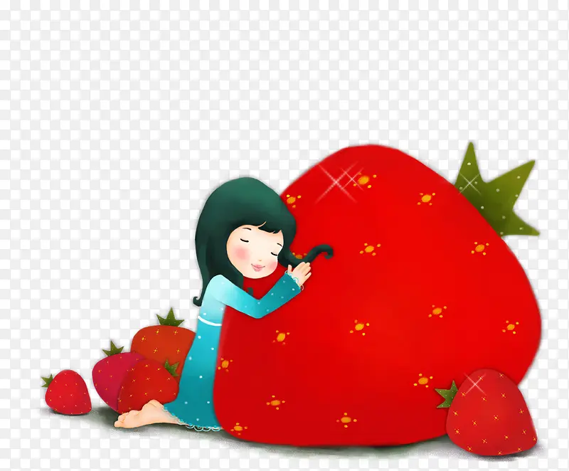 小女孩拥抱草莓