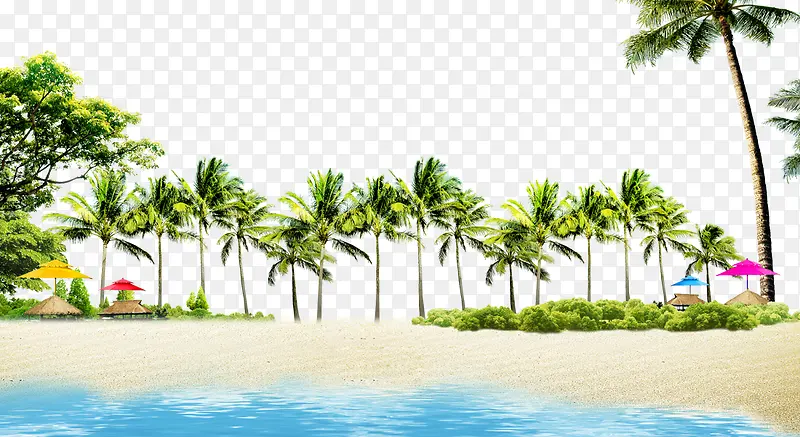 树木沙滩海洋背景素材