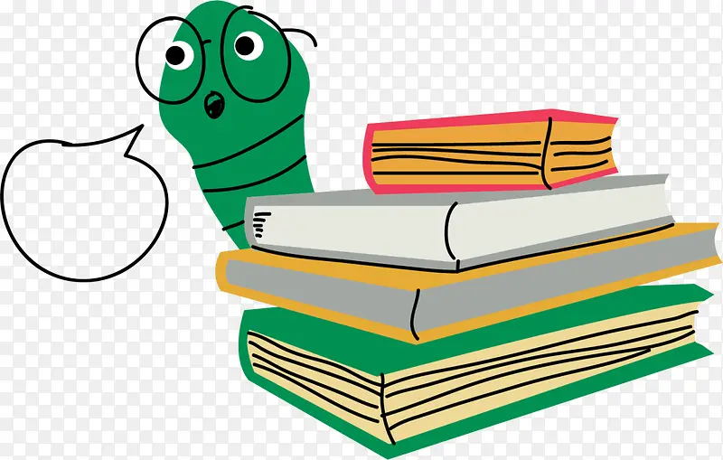 绿色手绘书堆书虫
