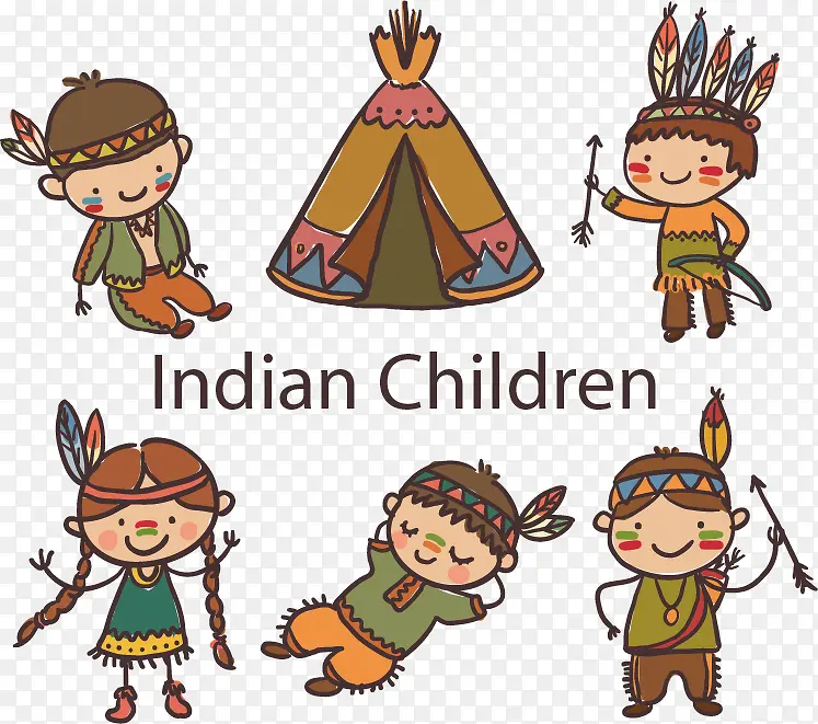 卡通印第安儿童