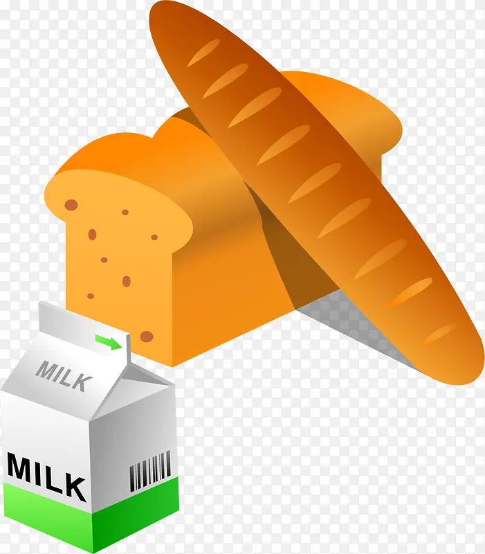 矢量手绘面包牛奶