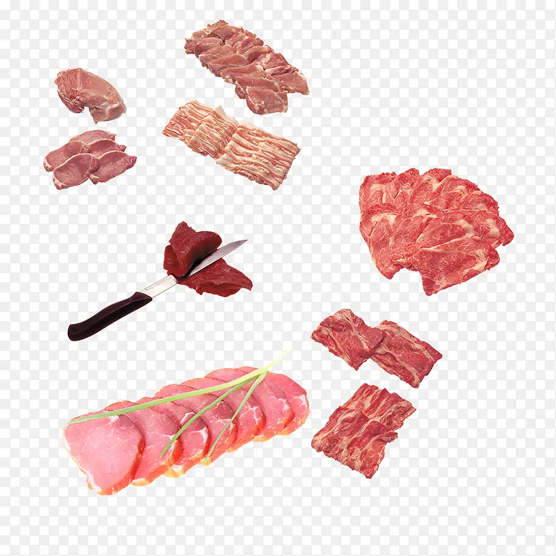 切成片的猪肉和牛肉