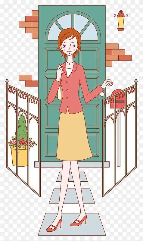 卡通女人出门