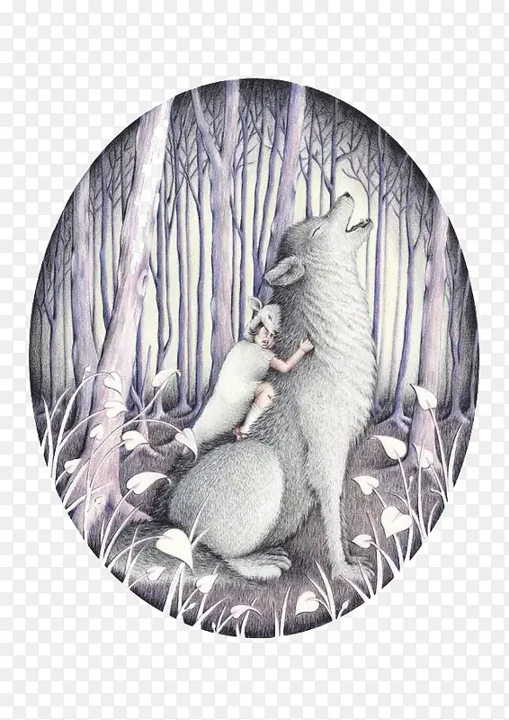 狼和人彩铅插画艺术
