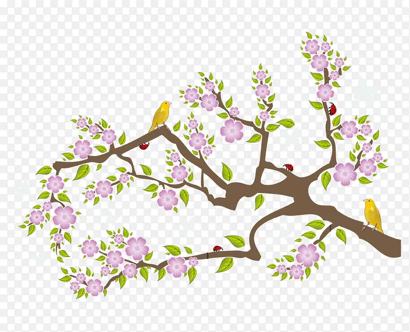 矢量桃花树黄鹂鸟素材