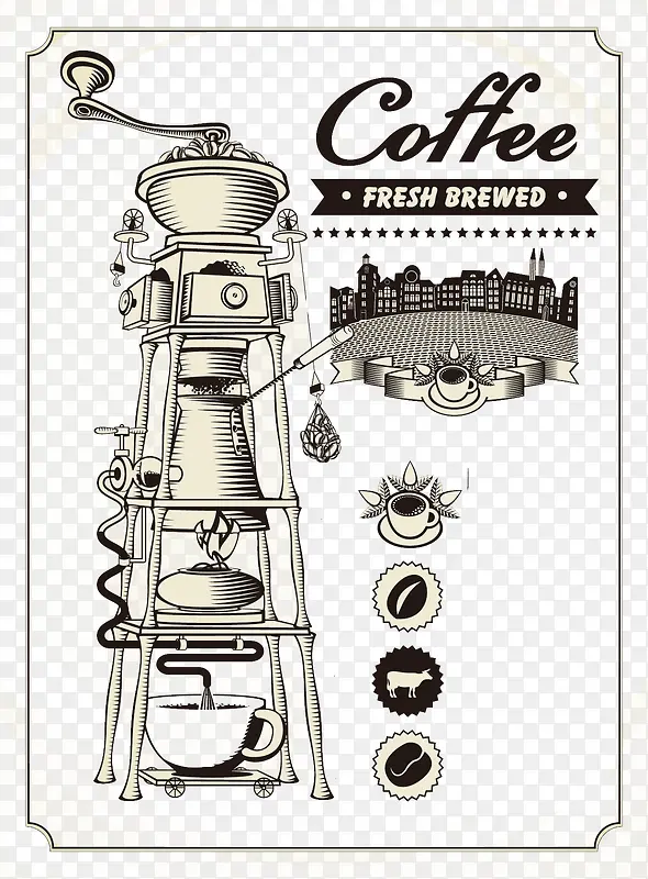 手绘咖啡机器背景