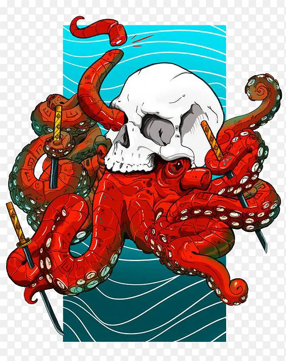 章鱼与骷髅骨头
