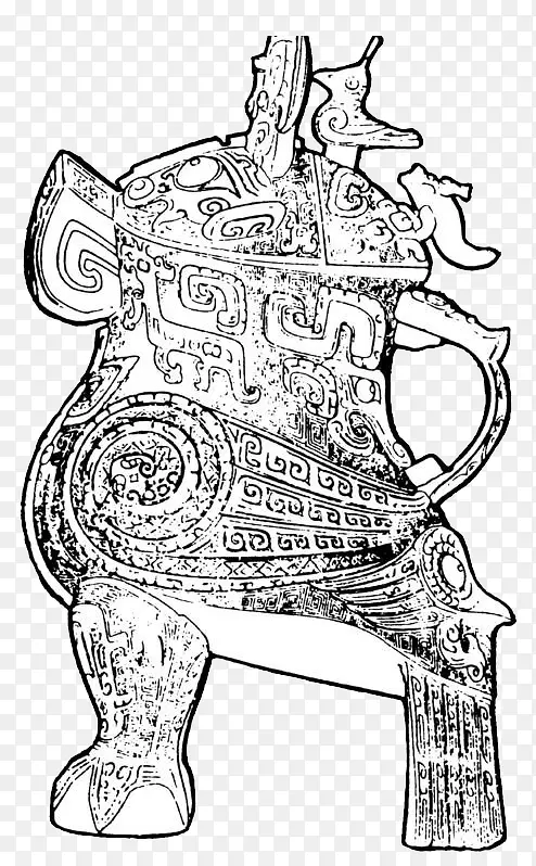 黑白线描古代青铜器侧面图案