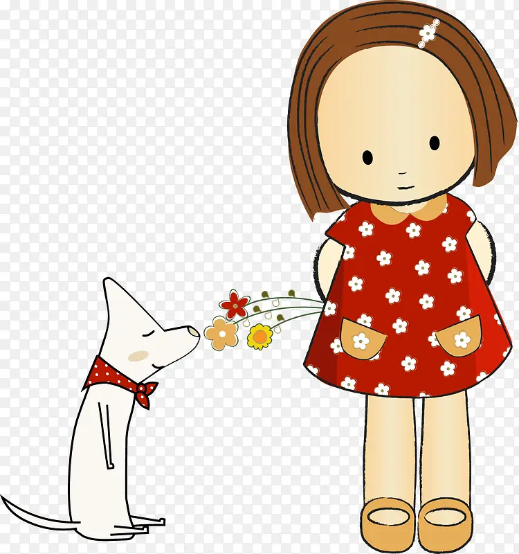 卡通可爱小女孩和狗狗