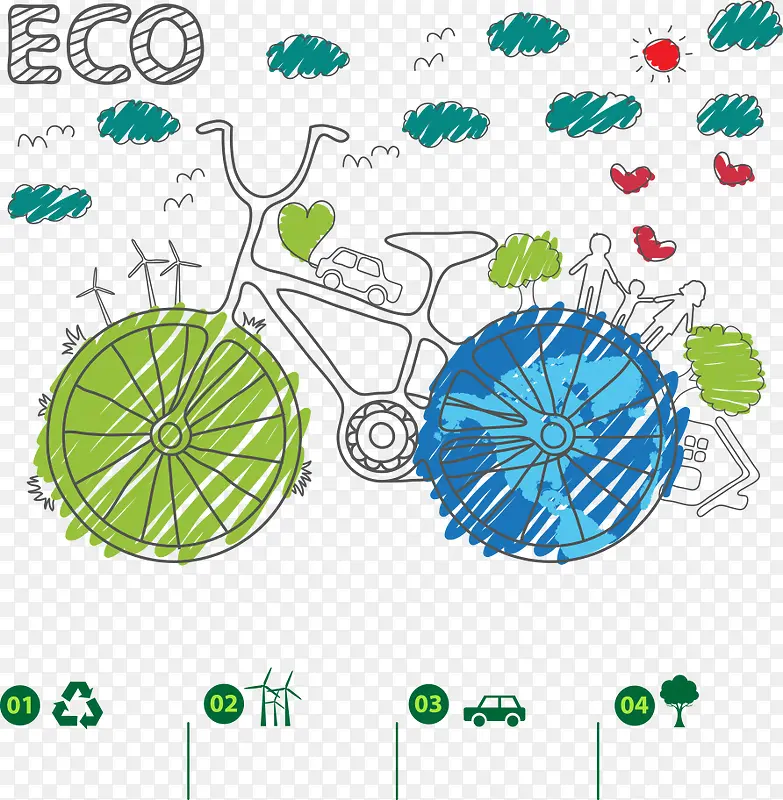矢量绿色环保自行车