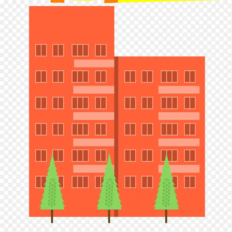 橙黄色绿树豪华酒店矢量素材