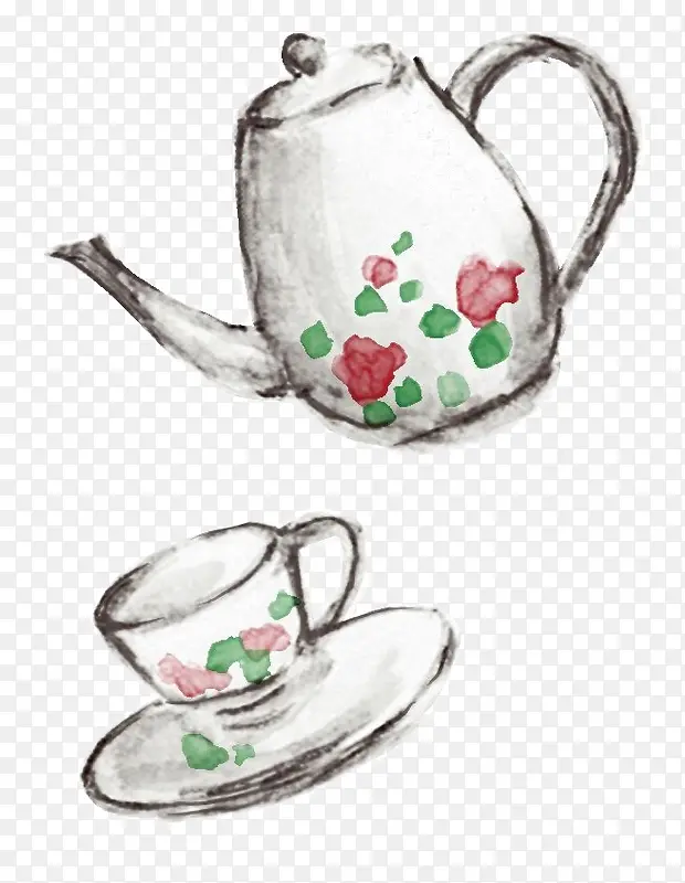 手绘 茶壶 杯子素材