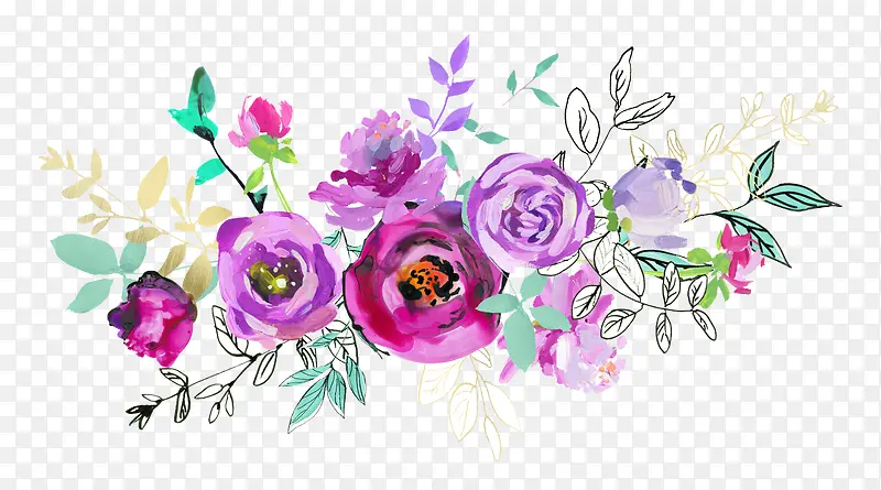 手绘紫色花卉花草