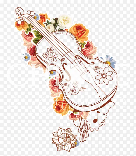 手绘花和小提琴