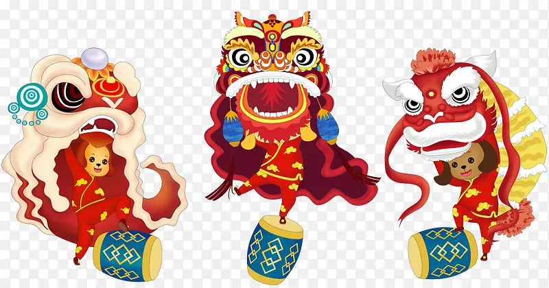 卡通装饰新年舞狮插画