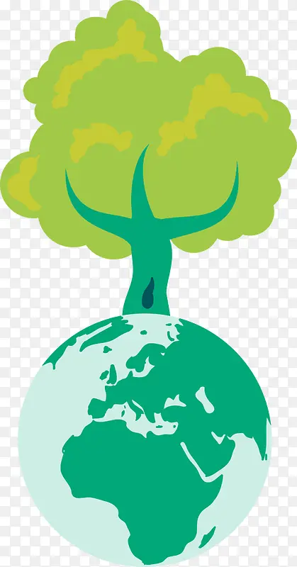绿色卡通植树地球