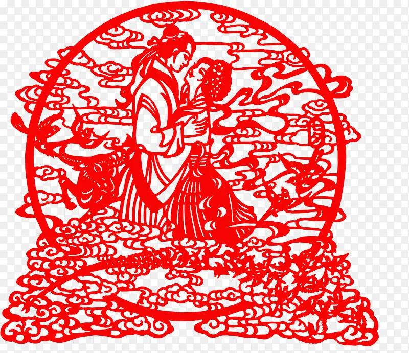 七夕牛郎织女剪纸素材