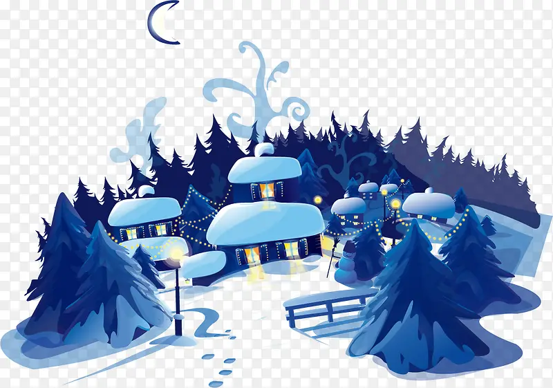 夜晚雪景冬季素材