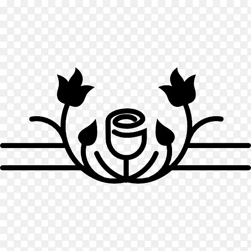 郁金香花的轮廓的叶子和藤蔓图标