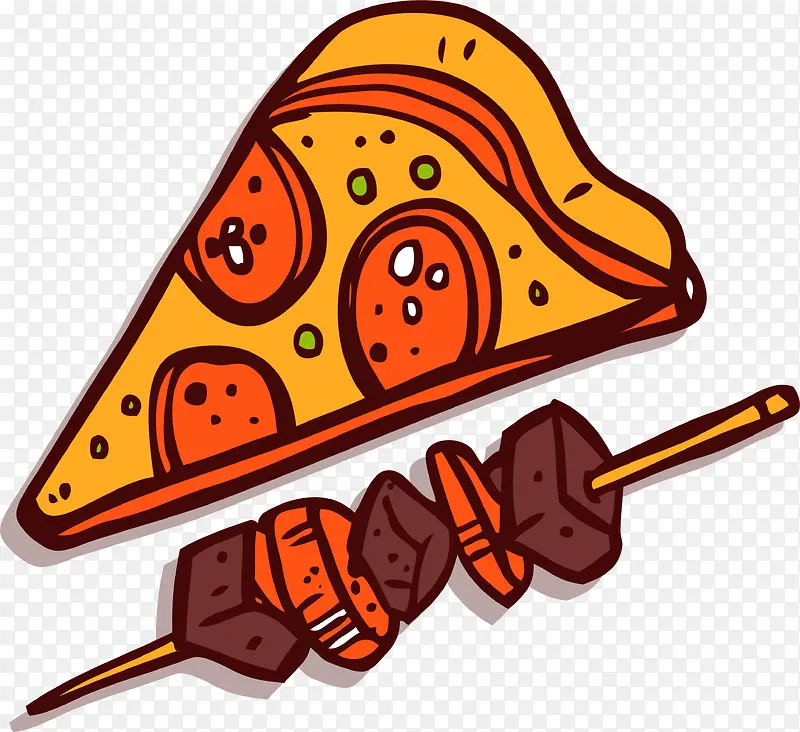 矢量手绘烤串披萨食物