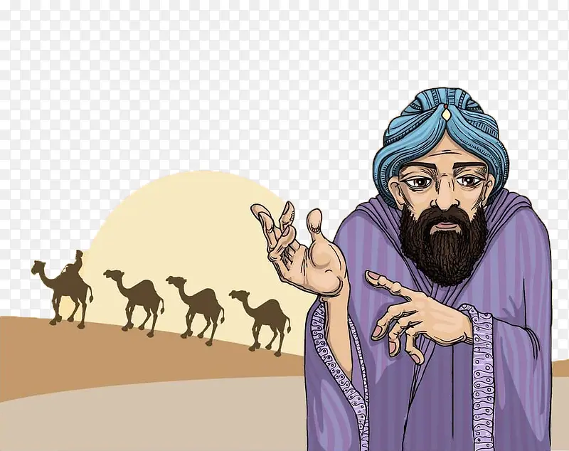 沙漠中的穆斯林人和骆驼