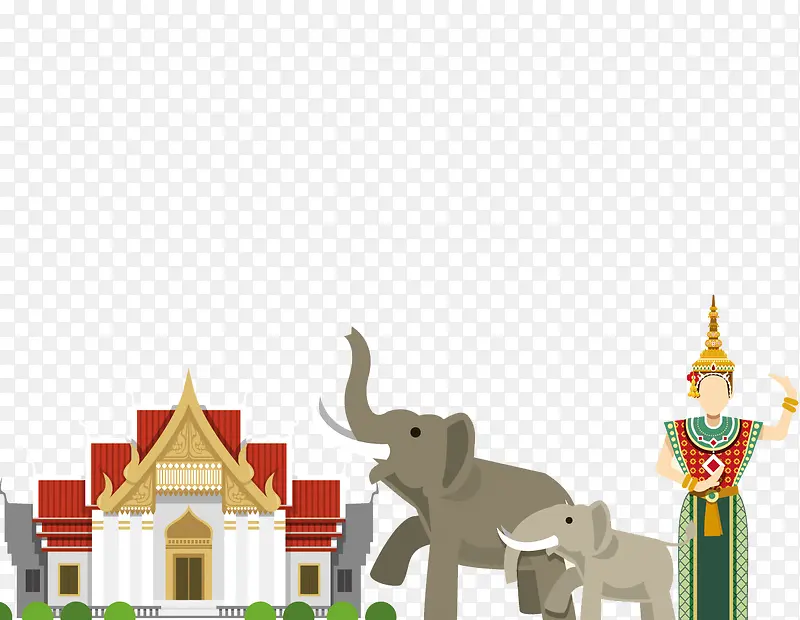 卡通泰国建筑人物大象