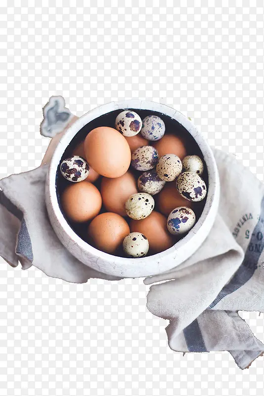 鸡蛋 鹌鹑蛋 陶瓷碗 桌布