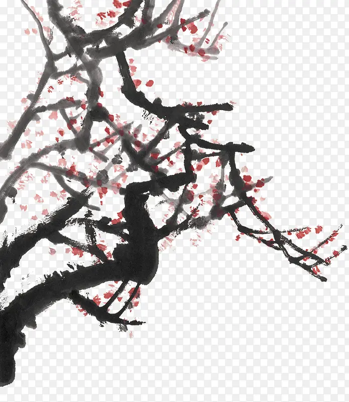 黑色水墨画树枝毛笔字
