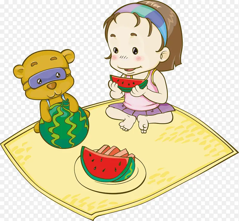 吃西瓜的女孩与小熊