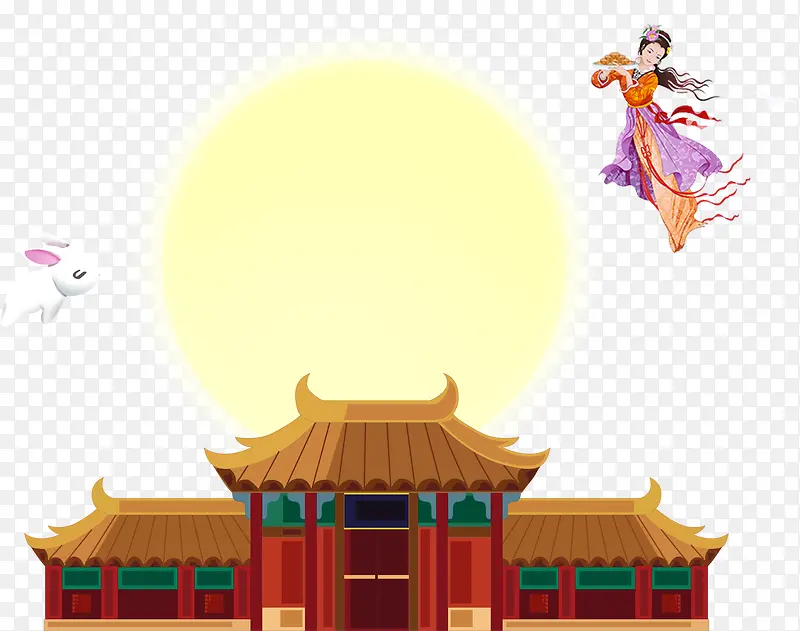 中国传统楼阁和月亮