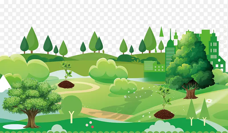 绿色春天水彩树木背景图