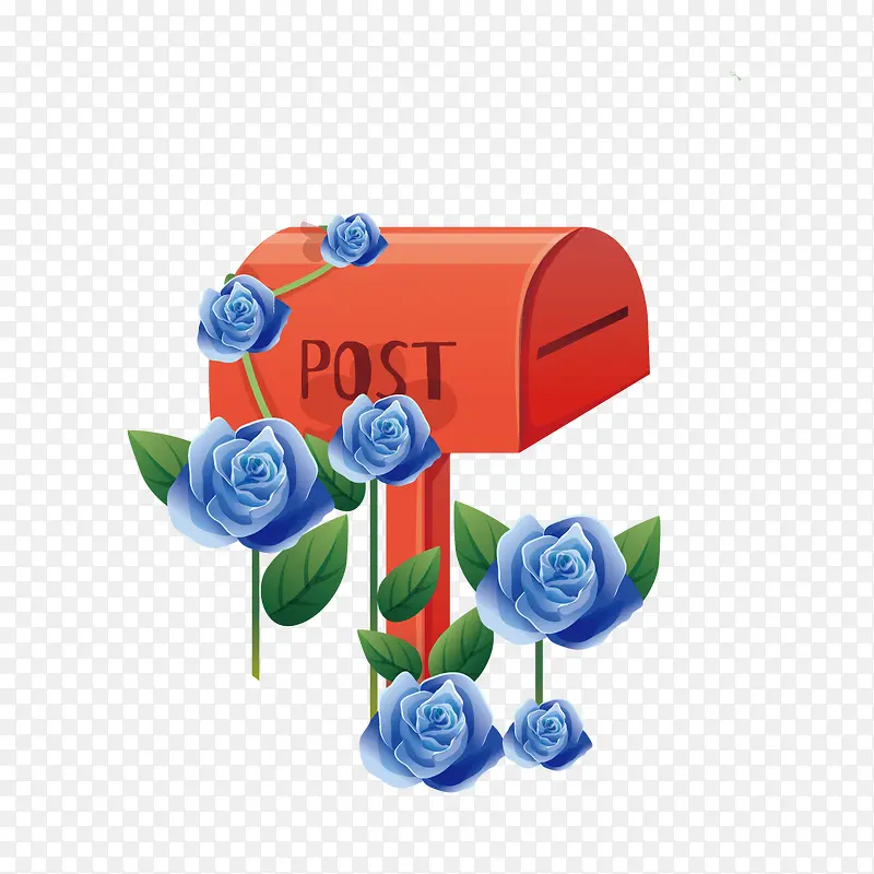 卡通蓝色玫瑰缠绕的信箱