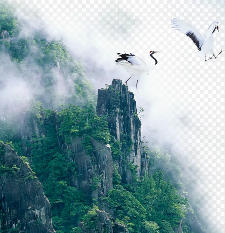 仙鹤，山水，淘宝素材，山水配景