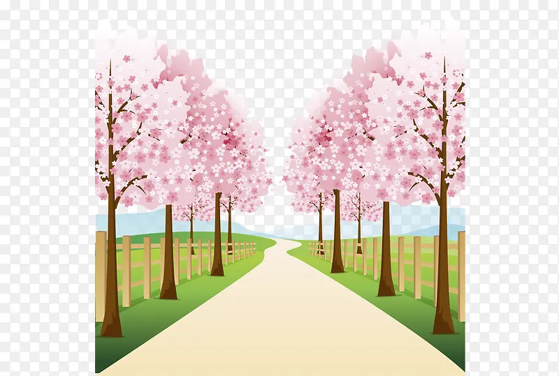 矢量手绘樱花树林