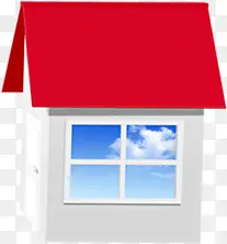 蓝天白云窗户红色屋顶房屋