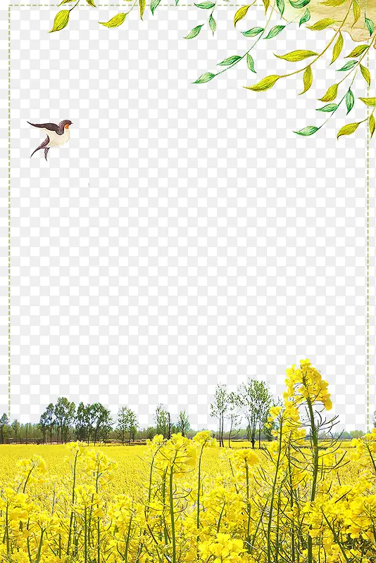 春季油菜花与树叶装饰边框