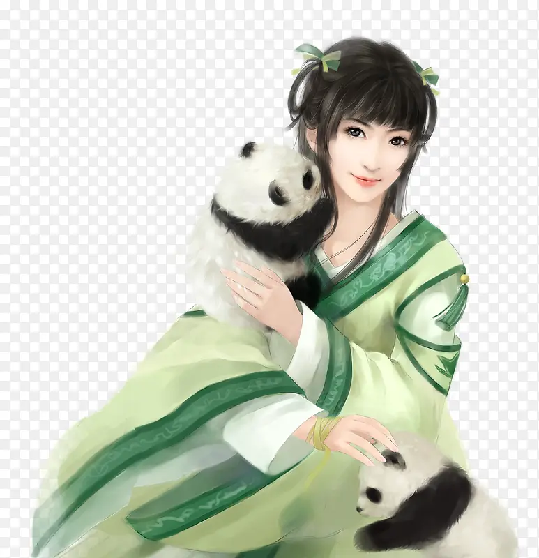 彩绘立绘玩熊猫女子