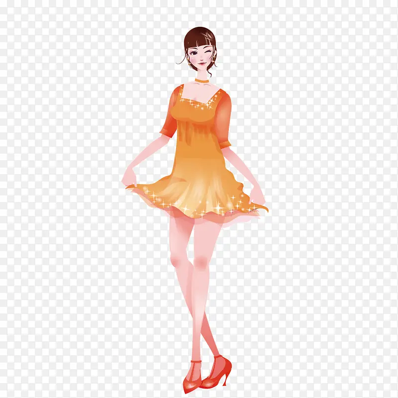 矢量橙色高挑短裙舞蹈美女