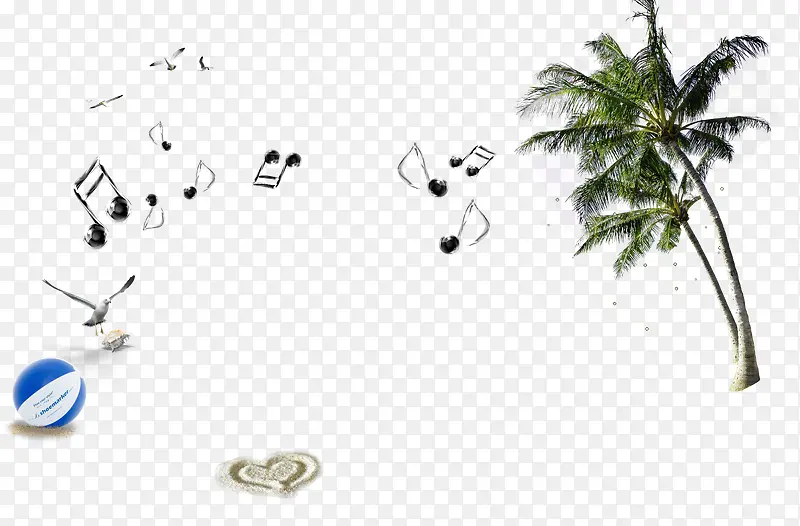 沙滩椰树音乐免抠