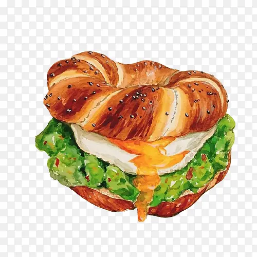 圈圈面包三明治手绘画