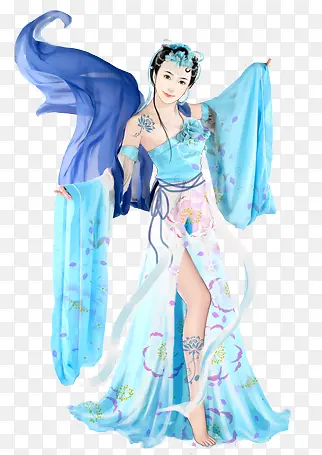蓝衣妖娆舞女古风手绘PNG图片素材下载_图片编号yezpevbe-免抠素材网