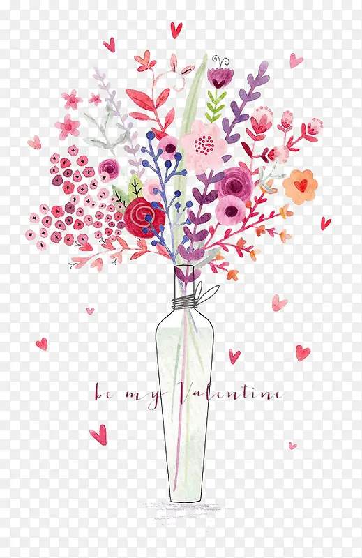 清新水彩花朵与花瓶