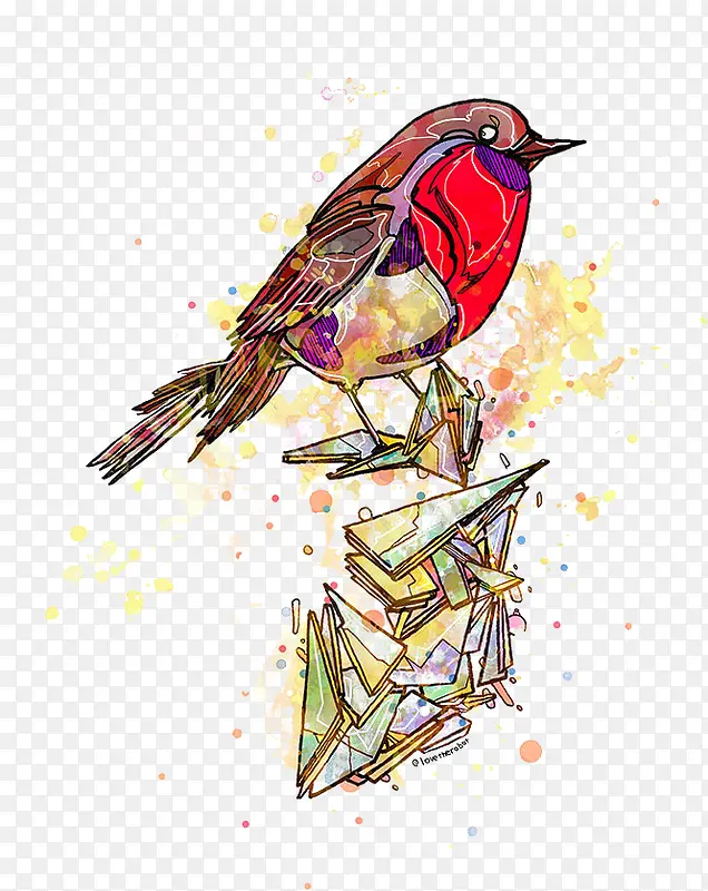 彩绘水墨效果小鸟碎片