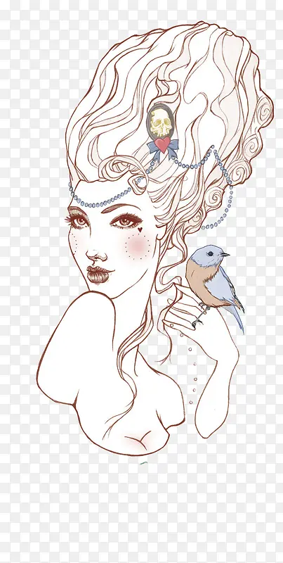 白色长发美女插画