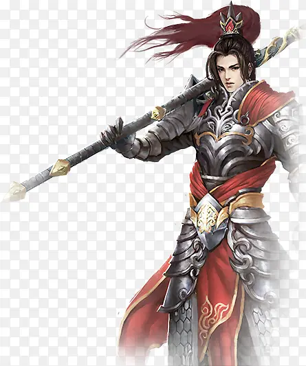 红色披风银甲将士古风手绘游戏