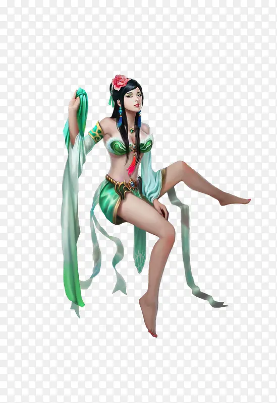 妩媚绿衣美女手绘