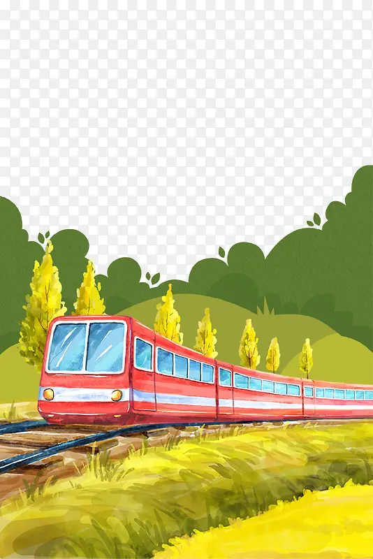 卡通手绘火车旅行插画免抠