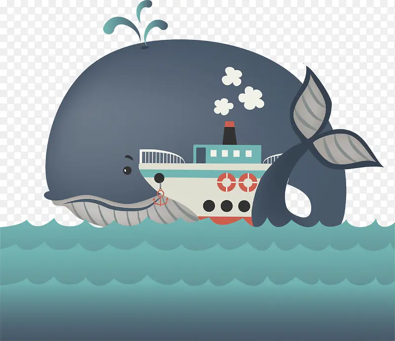 矢量图鲸鱼和航海的船
