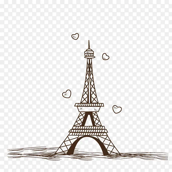 手绘素描巴黎铁塔