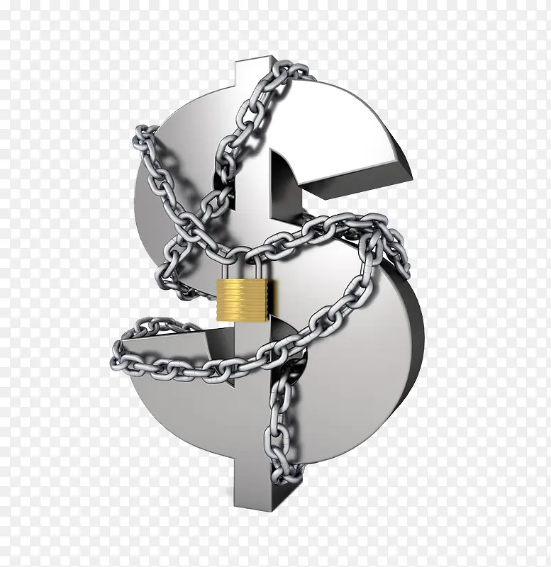 铁链缠绕锁着的立体美元符号图片